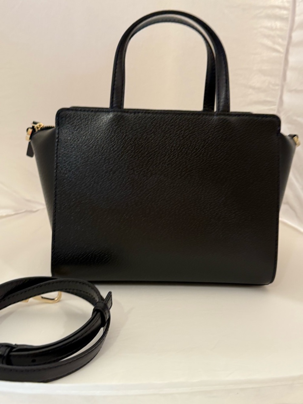 Kate Spade Black Leather Satchel with Cream Bow Accent - Picture 6 of 7